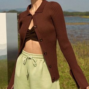 Shein brown button up long sleeve cardigan